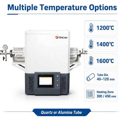 TENCAN TC-12NT Forno de tubo de vácuo de temperatura máxima de 1600°C com tubo de quartzo de alta pureza e controle de temperatura programável