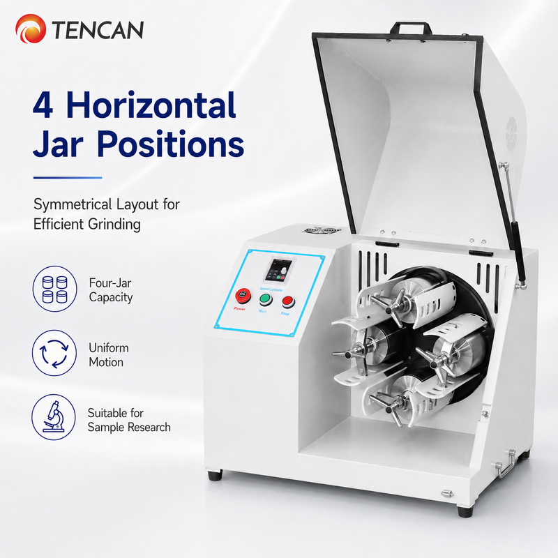 Moinho de Esferas de Laboratório de Capacidade 6L com 70-670 rpm Velocidade de rotação e baixo ruído (< 60db) para moagem seca e molhada
